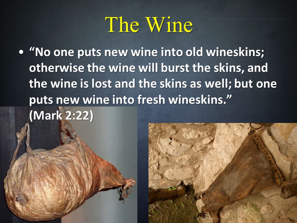 No one puts new wine into old wineskins; otherwise the wine will burst the skins, and the wine is lost and the skins as well; but one puts new wine into fresh wineskins. (Mark 2:22)